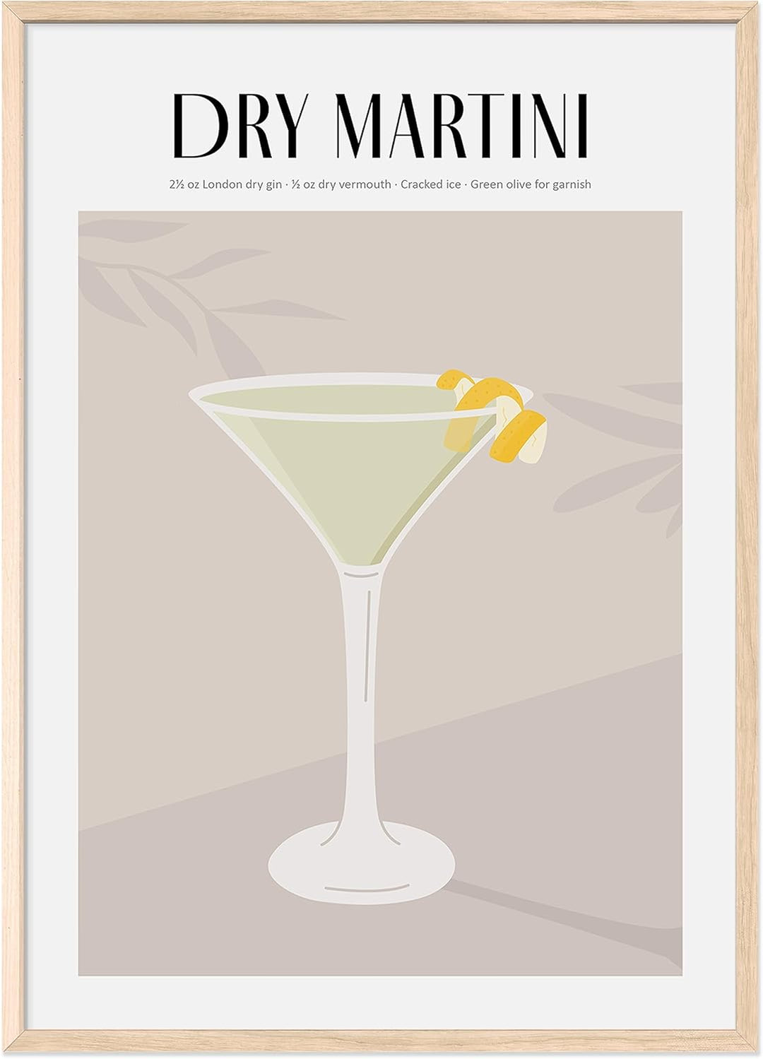 JUNOMI® Dry Martini Poster DIN A2, Cocktail, Longdrink, Bar, Getränke, Cocktail Set | Mit Rahmen Nat