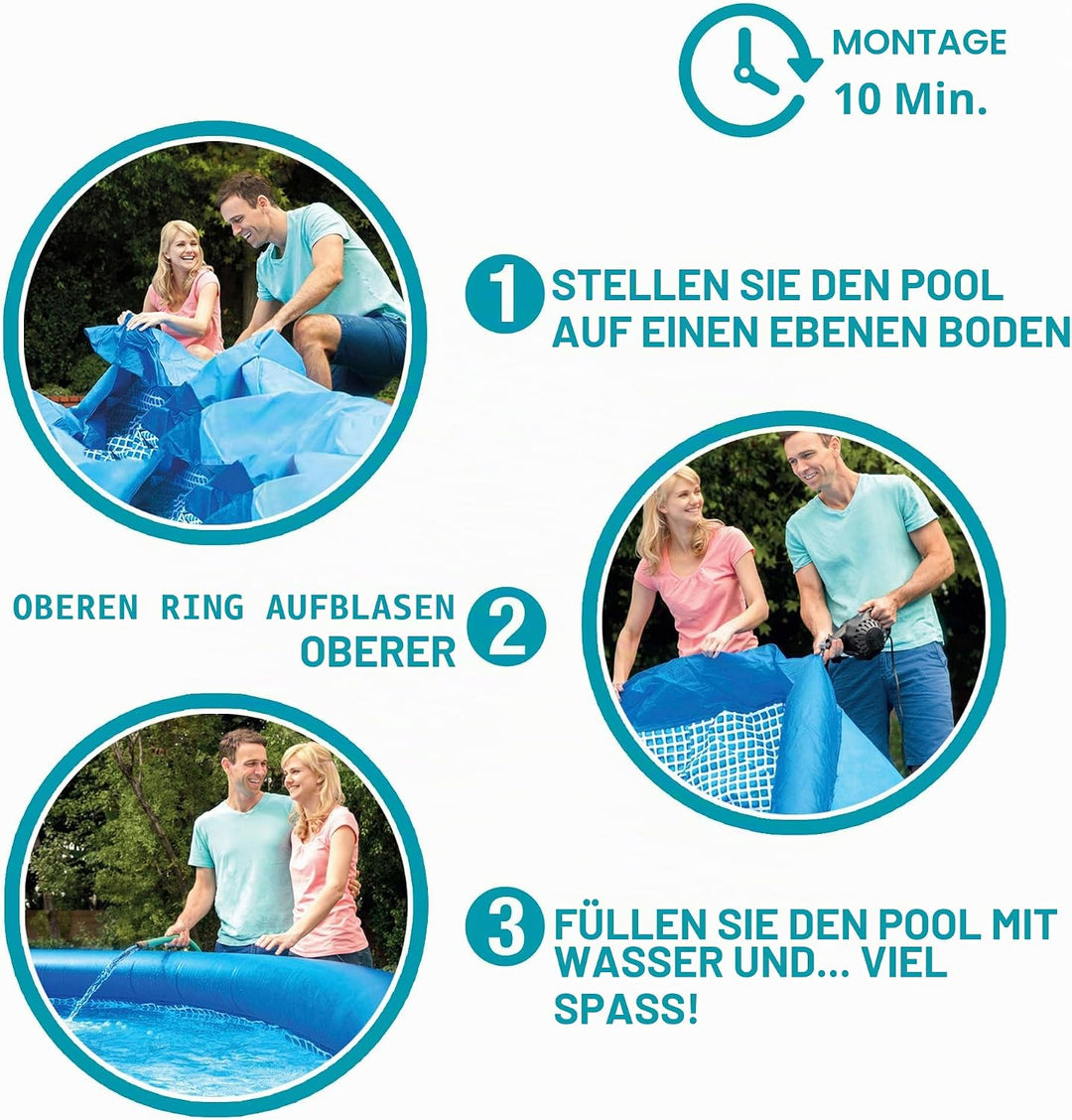INTEX "Easy Set" XL Pool rund Aufstellpool 305 x 61 cm, Volumen 3.077 l, Grosser Aufblasbarer Pool G