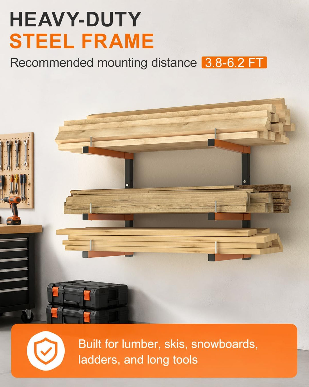 Acools Holzregal, Überkopf-Garagenregal, robustes Holzregal, Wandhalterung, 2 Stück, stabiles Garage