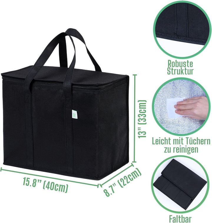VENO 3-er Pack isolierte, wiederverwendbare Kühltasche, Einkaufstaschen, gross, robuste Griffe, Dopp