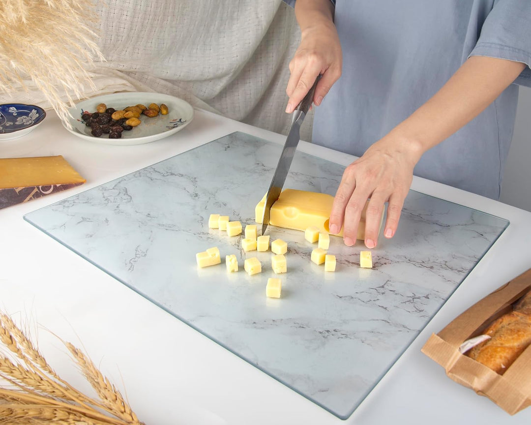 Glasschneidebrett 50×40cm – Hygienisches Schneidebrett aus gehärtetem Glas – Hitzebeständig, Kratzfe