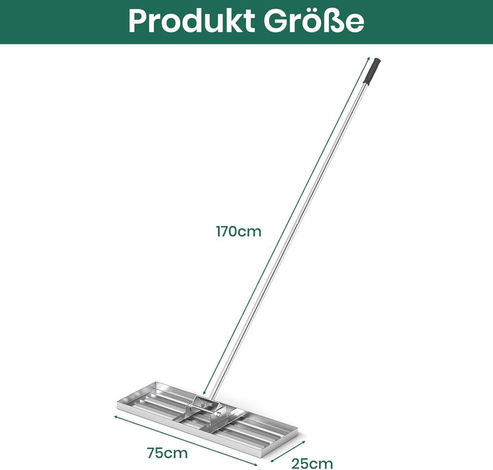 RELAX4LIFE Rasen Nivellierrechen, 75 x 25 cm, Rasenrechen Metall, Rechen Garten mit 170 cm Stiel, Le
