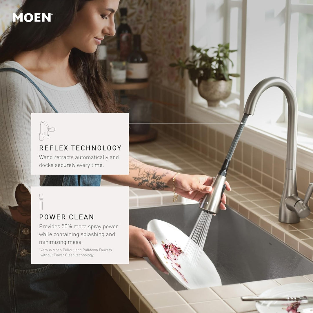 Moen 7864EWC Sleek Motionsense Wave Touch-Less Einhand-Küchenarmatur mit hohem Bogenauszug mit Refle