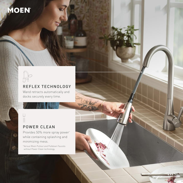 Moen 7864EWC Sleek Motionsense Wave Touch-Less Einhand-Küchenarmatur mit hohem Bogenauszug mit Refle