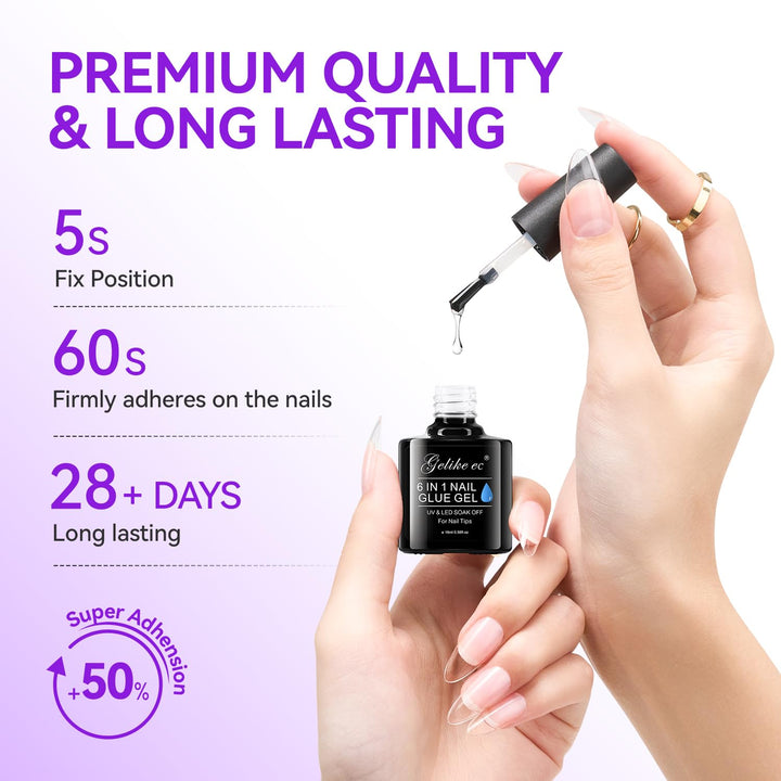 Gelike ec Nail Glue Extra Strong Duo 6 in1 Nagelkleber für Kunstnägel Nagelkleber für Tips Press on