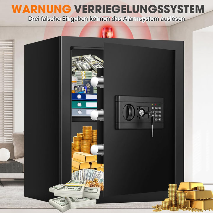 55L Safe Tresor Feuerfest mit Feuerfester Wasserdicht Dokumententasche, Digitaler MöBeltresor mit Sc