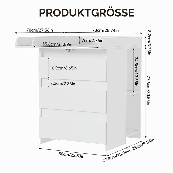 2-in-1 Wickelkommode mit abnehmbarem Wickelaufsatz, Baby Wickeltisch&amp;Kommode mit 3 Schubladen und 6