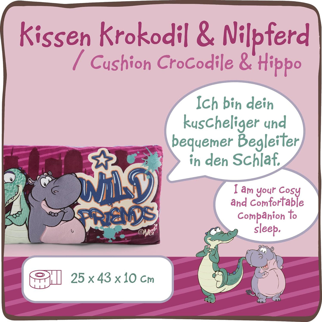 NICI Kuschelkissen Krokodil und Nilpferd – Nachhaltiges Kuscheltierkissen für Mädchen, Jungen & Baby