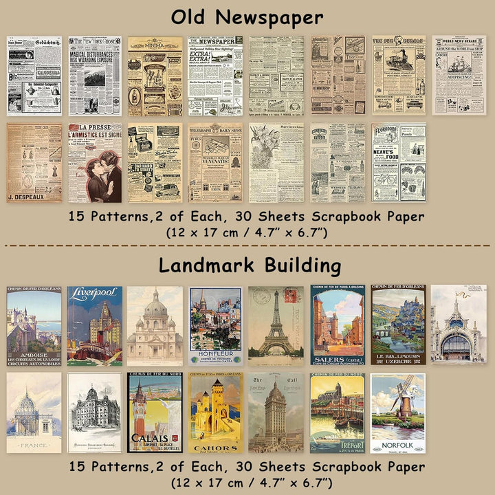 240 Blätter Vintage Scrapbooking Papier Deko 17x12cm Retro Scrapbooking Zubehör Tagebuch Papier Bast
