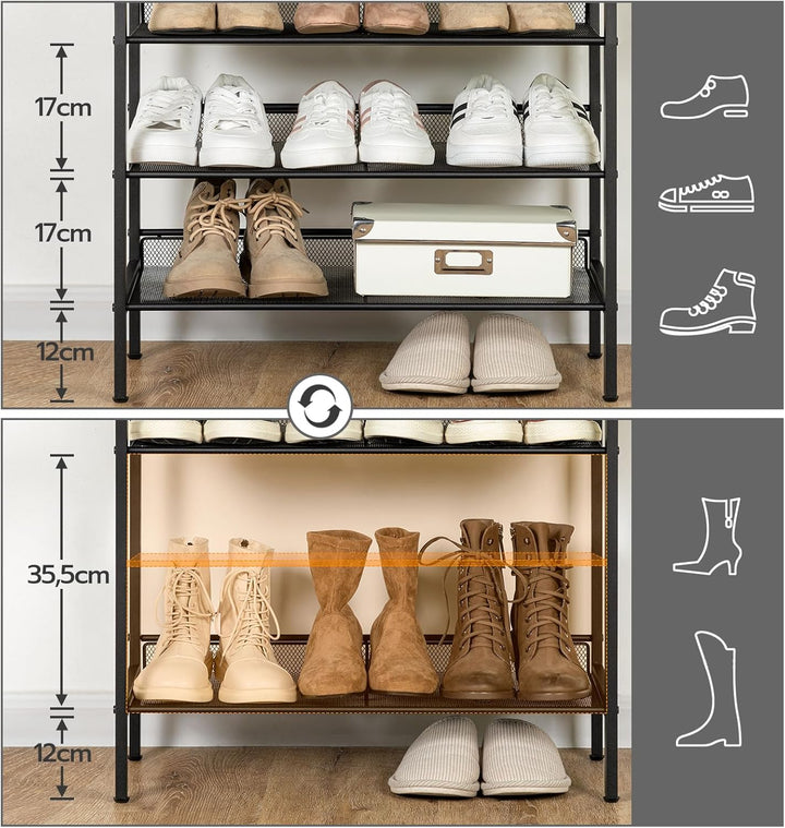 HOOBRO Schuhregal, 4 Ebenen Schuhablage, Schuhschrank, verstellbares Metallgitterregal, Geräumige Ob