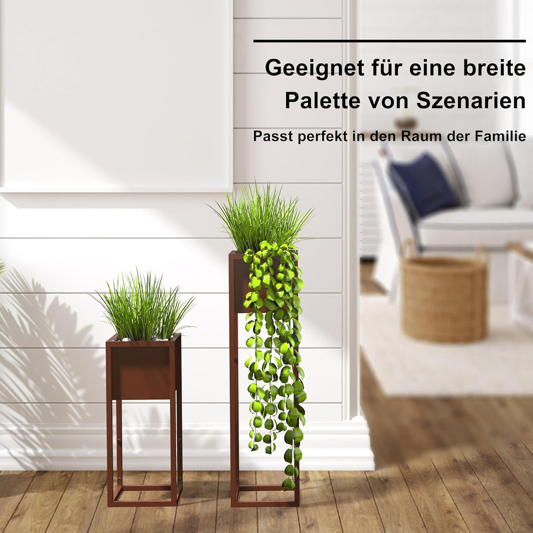 Metall Blumentopf 2er Set Blumenständer Indoor Blumenkasten Outdoor Pflanzentopf Übertöpfe Halter we