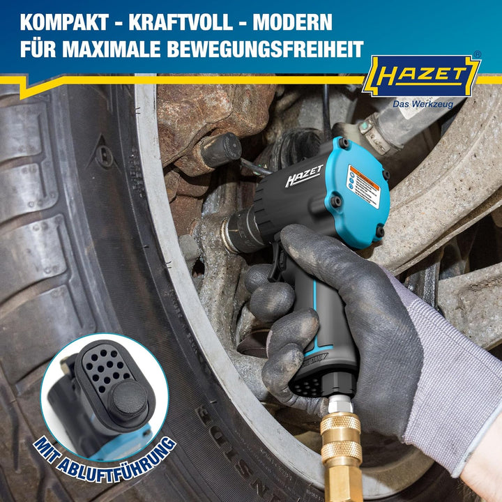 HAZET Druckluft-Schlagschrauber 9012M-1 | extra kurz - nur 80 mm, Max. Lösemoment: 1200 Nm, Vierkant