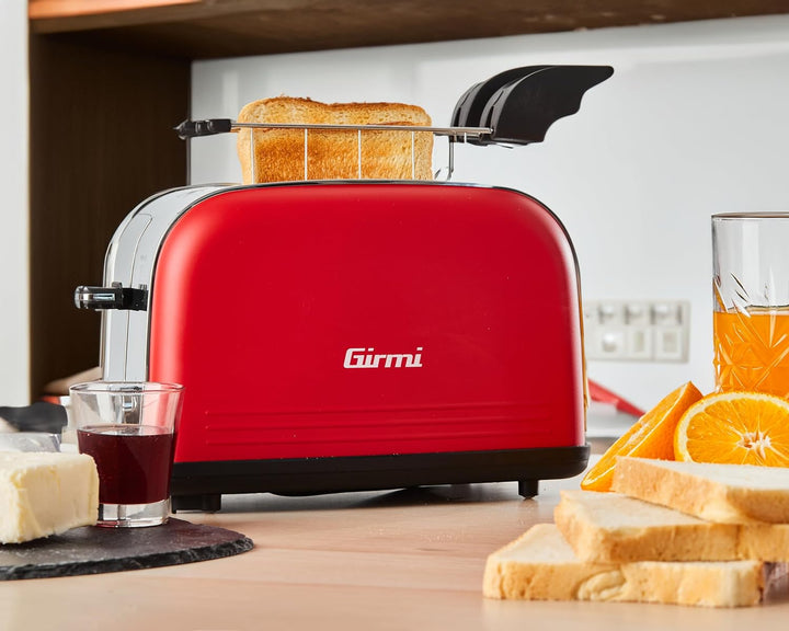 Girmi TP57 Toaster, 800 Watt, Körper und Zange, Edelstahl, Rot