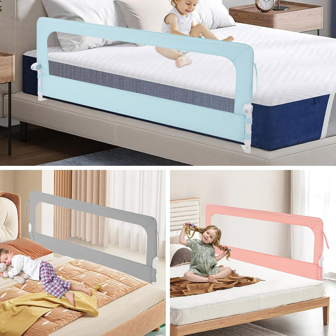 Bettgitter 176 cm, Rausfallschutz für Kinderbett und Elternbett, höhenverstellbares Bettschutzgitter