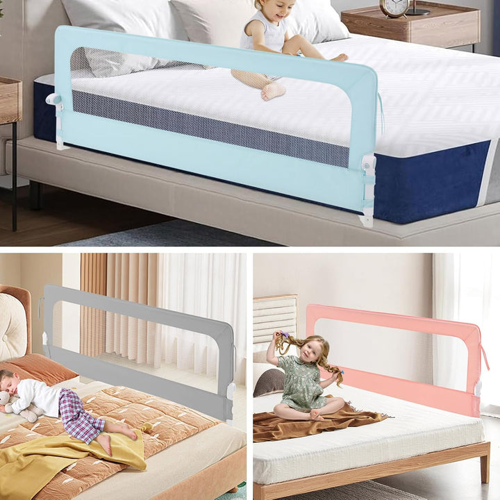 Bettgitter 176 cm, Rausfallschutz für Kinderbett und Elternbett, höhenverstellbares Bettschutzgitter