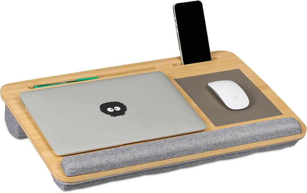 Relaxdays Laptopkissen, Bambus, Handgelenkauflage, Mauspad, HBT 10x55,5x36 cm, Laptopablage, Laptopu