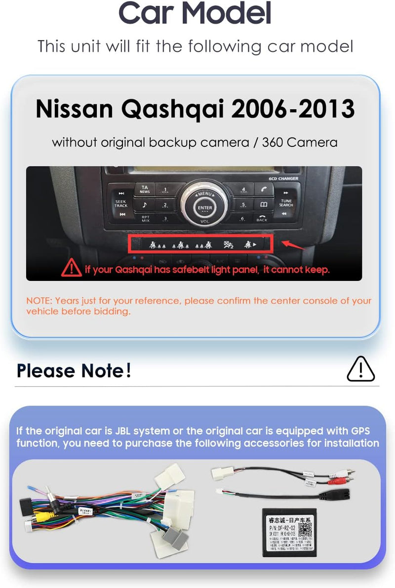 hizpo Android Autoradio für Nissan Qashqai (2006-2013) 1+16GB GPS Navi für Nissan Qashqai Radio Unte