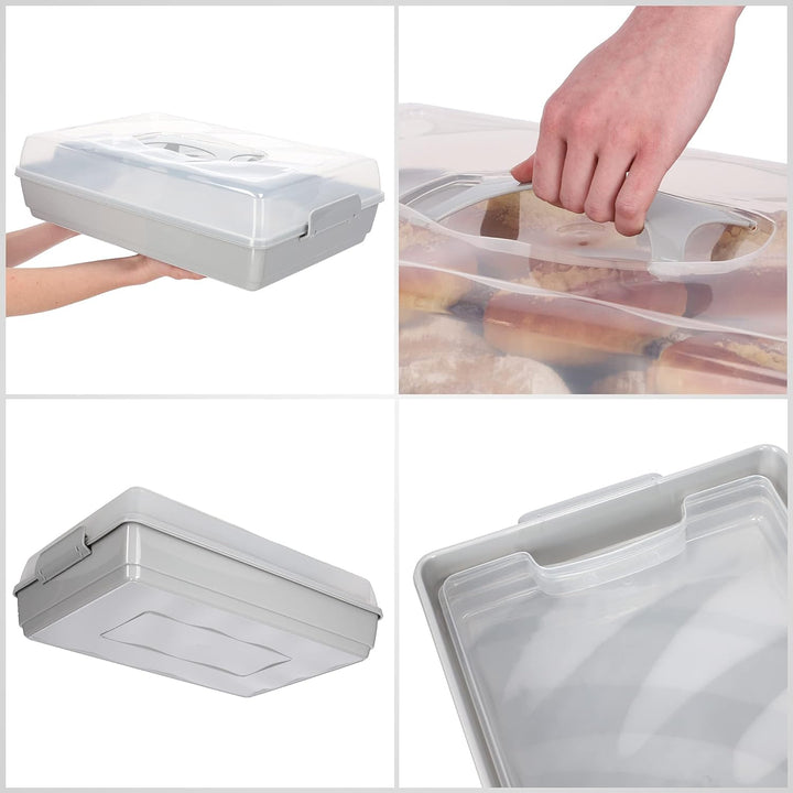 KADAX Kuchenbox mit Deckel, 44 x 30 x 12,5 cm, Kuchenbehälter aus Kunststoff, Transport-Box mit Grif