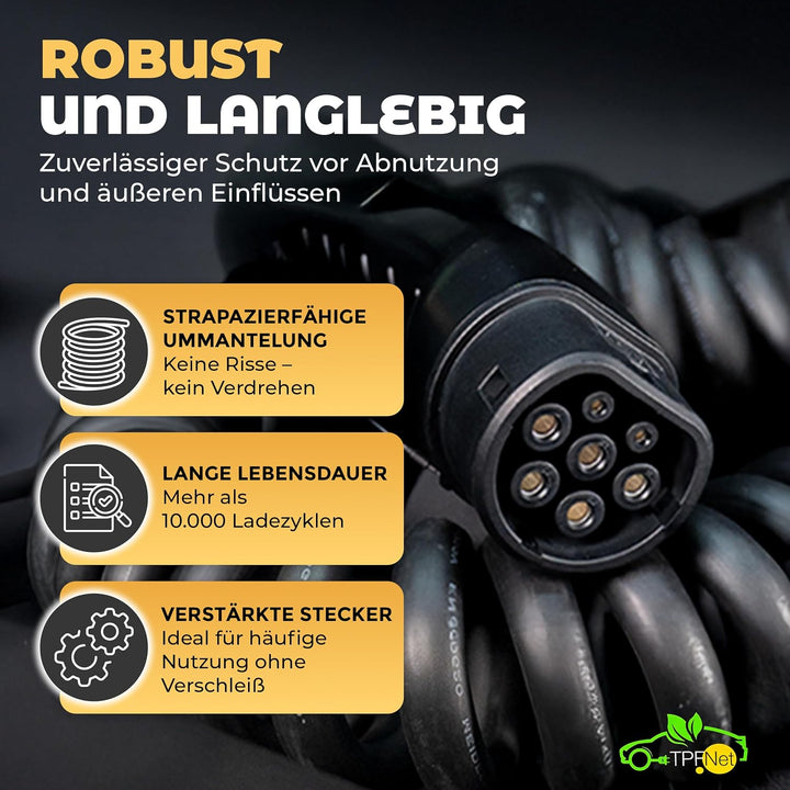 TPFNet Typ 2 Spiral Ladekabel 10m für Elektroauto PHEV Hybrid 7,2kW 32A E-Auto Ladekabel 1 phasig 10
