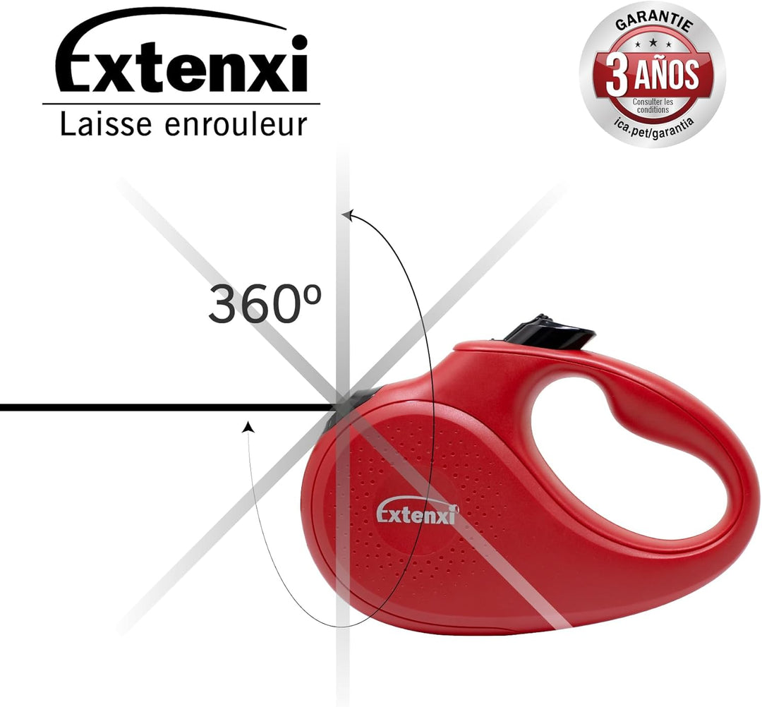 Extensi Hundeleine, einziehbar, bis 15 kg, Länge 5 m, Grösse S, ergonomischer und sicherer Griff rot