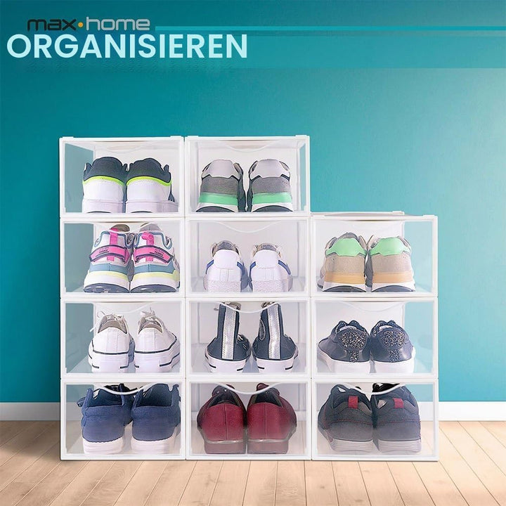 AKTIVE Max Home Schuhkartons aus Kunststoff, 6er-Set Aufbewahrungsboxen, 23 x 33,5 x 14,5 cm, stapel