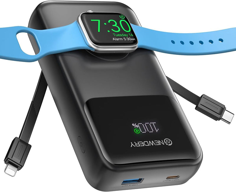 NEWDERY Powerbank für Apple Watch & iPhone Ladegerät 20000mAh Drahtloses Ladestation Power Bank, Sch