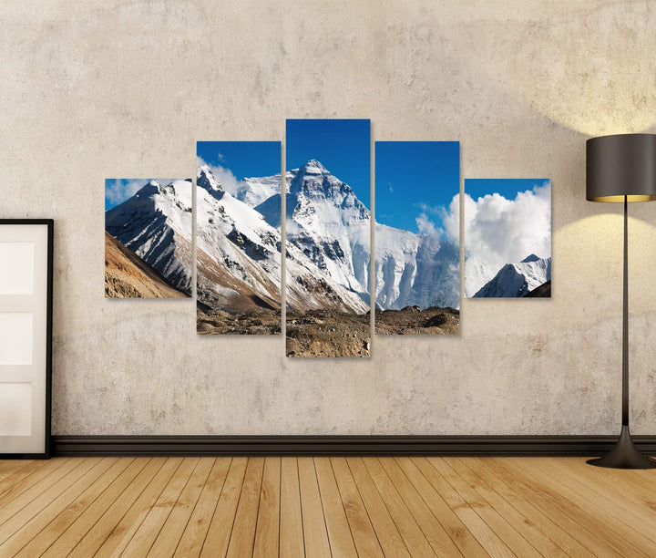 islandburner Bild auf Leinwand Mount Everest Bilder Wandbilder Poster Leinwand 170x80cm - 5 Teile, L
