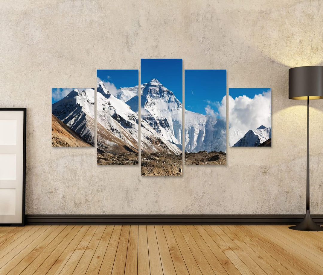 islandburner Bild auf Leinwand Mount Everest Bilder Wandbilder Poster Leinwand 170x80cm - 5 Teile, L