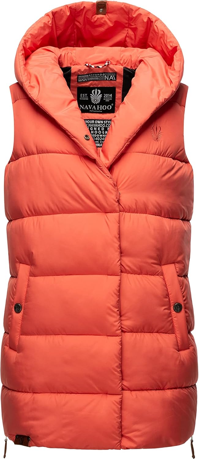 Navahoo warme Damen Winter Steppweste lang mit Kapuze Madilynaa XS-XXL XS Coral, XS Coral