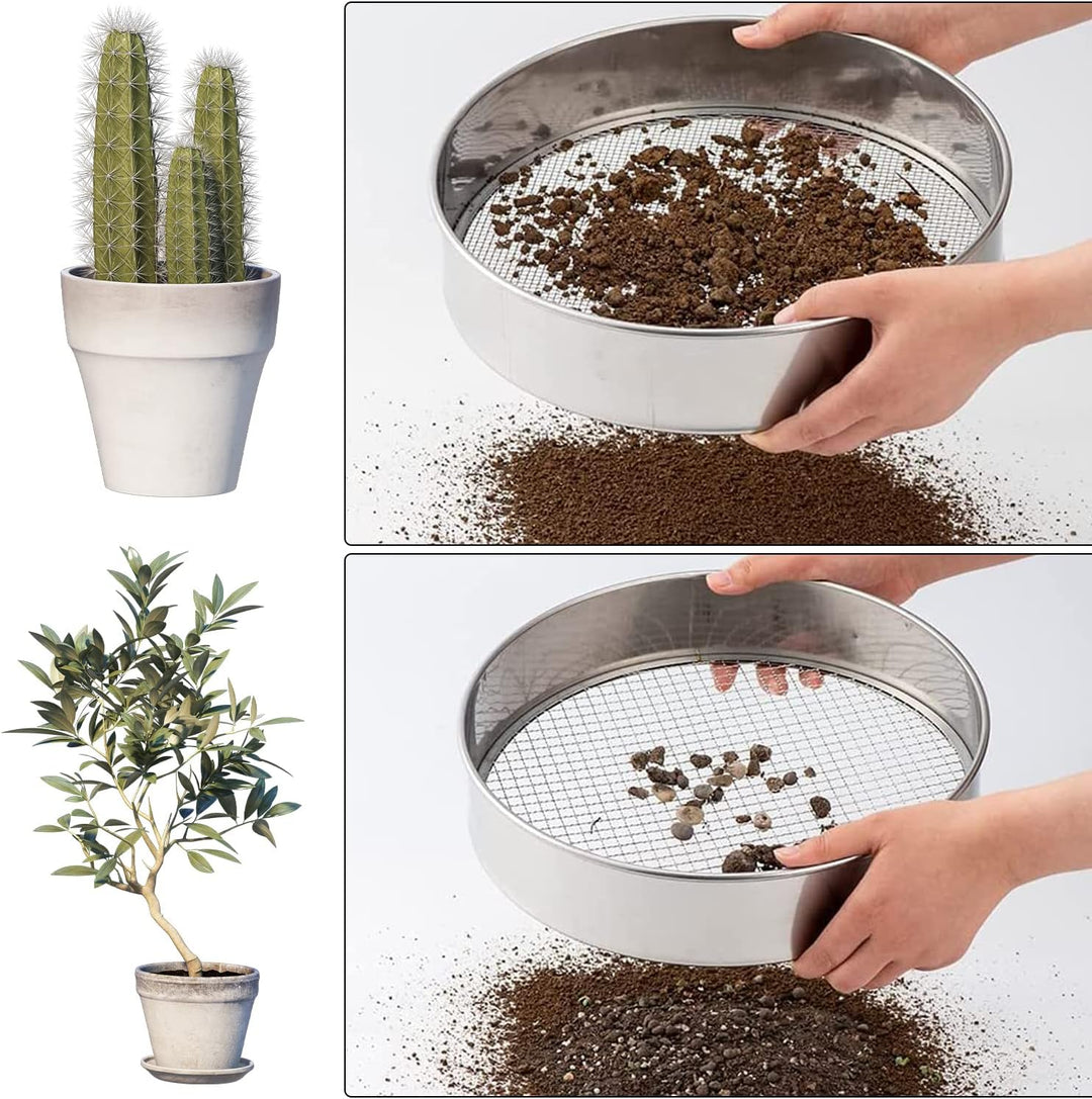 Bodensieb Garten, Edelstahlrahmen 20cm Gartensieb 6 Stück Austauschbare Maschenfilter Bodensieb Set