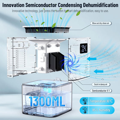 Luftentfeuchter Elektrisch Entfeuchter Keller 1300mL Raumentfeuchter klein Dehumidifier Automatische
