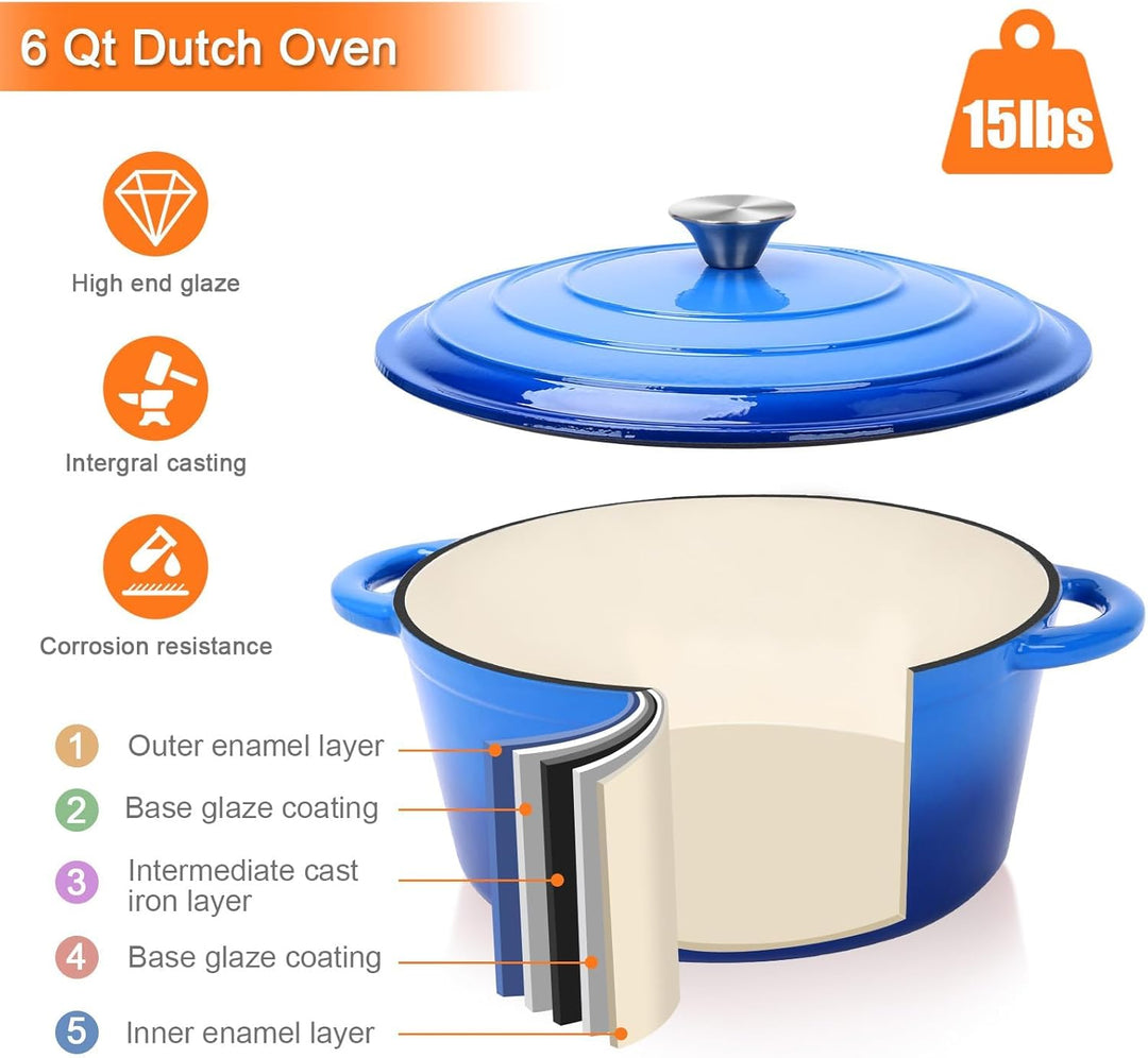 Ø28cm Emaille Gusseisen Schmortopf mit Deckel,Dutch Oven für Zuhause, Küche, Gusseisen Bräter für al
