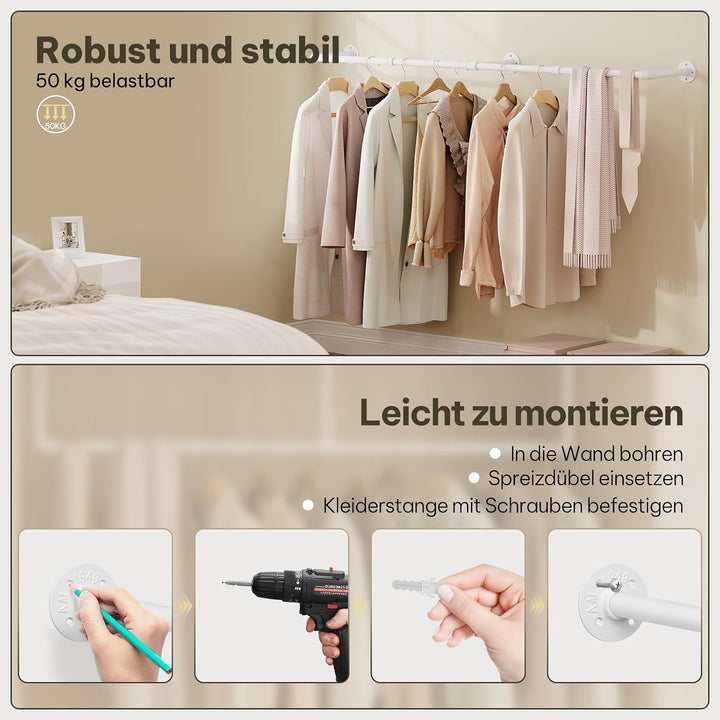 eSituro Kleiderstange Wandmontage, Garderobe Rohr industrial, für Flur Küche Wohnzimmer Badezimmer,