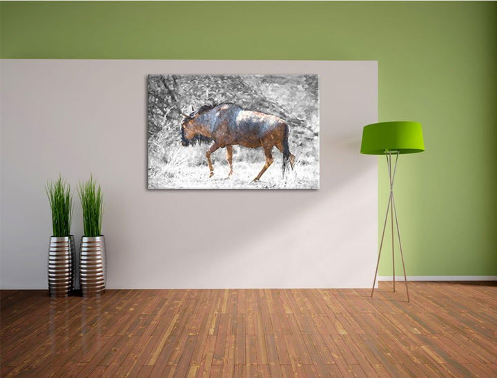 gigantische Kaffernbüffel in der Savanne schwarz/weiss Deluxe Format: 100x70 cm auf Leinwand, XXL ri