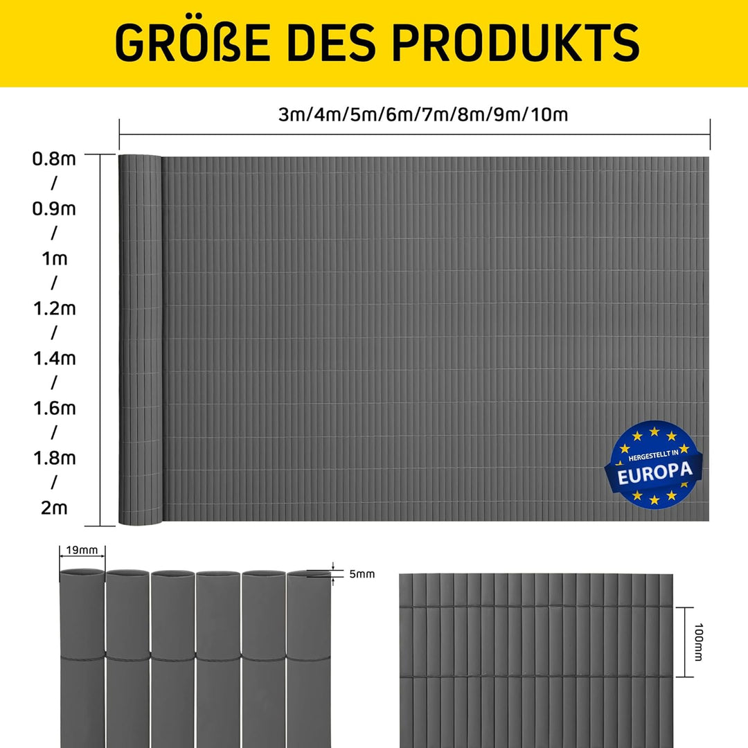 jarolift PVC Sichtschutzmatte Balkon Sichtschutz Wetterfest für Garten Terrasse, Sichtschutzzaun Bal