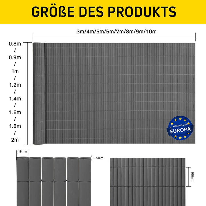 jarolift PVC Sichtschutzmatte Balkon Sichtschutz Wetterfest für Garten Terrasse, Sichtschutzzaun Bal