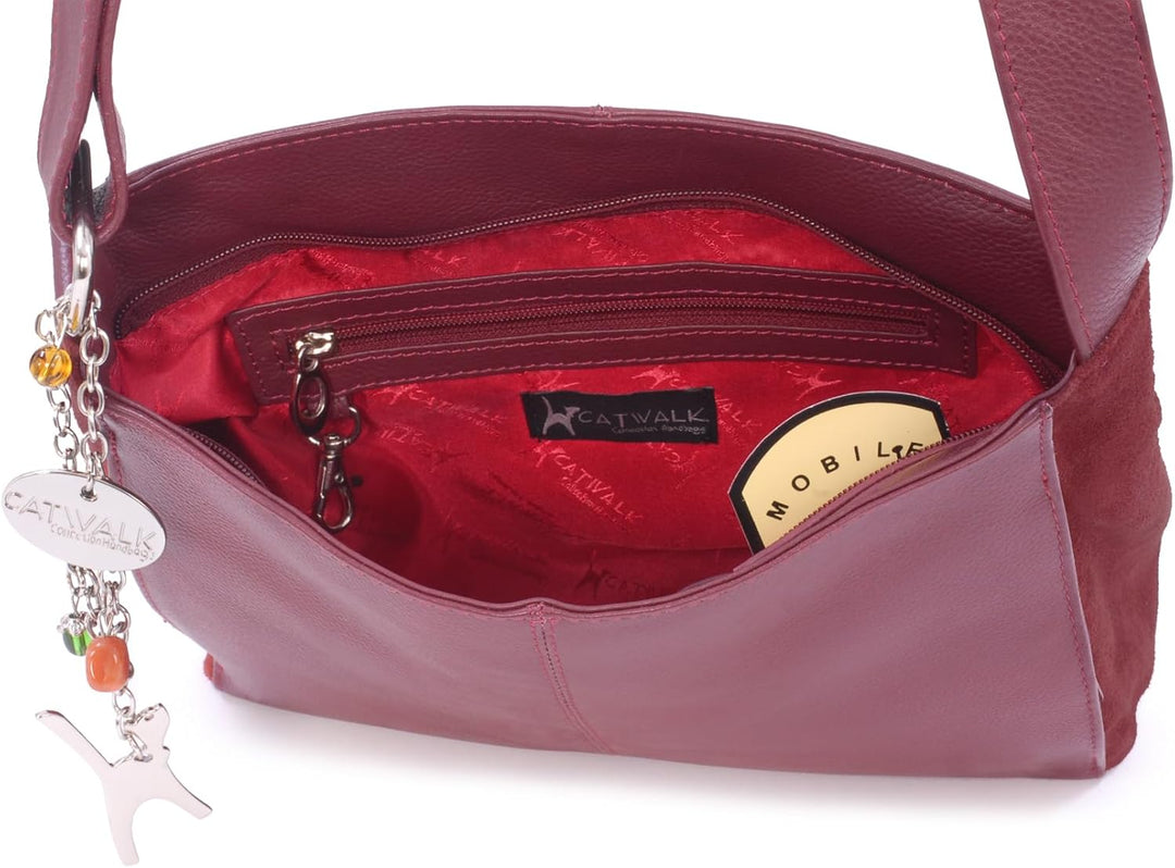 Catwalk Collection Handbags - Damen Umhängetasche Mittelgross - Crossbody Bag - Leder Wildleder - Ve
