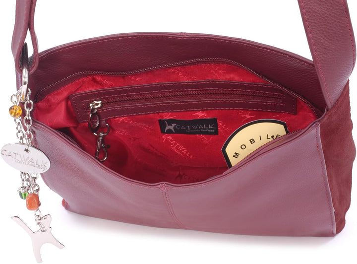 Catwalk Collection Handbags - Damen Umhängetasche Mittelgross - Crossbody Bag - Leder Wildleder - Ve