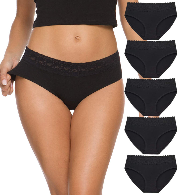 Damen-Unterwäsche, Baumwolle, Bikini-Höschen für Damen, Unterhose, Slips, Hipster, Spitze, 5er-Pack