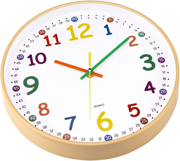 ACCSHINE Kinder Wanduhr ohne Tickgeräusche Lernuhr 30cm Bunt Zahlen Modern Quartz Lautlos Wanduhren