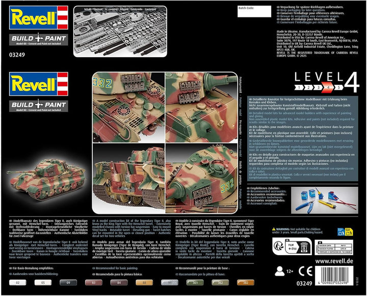 Revell 80-3249 Modellbausatz Panzer 1:35 - TigerII Ausf.B (Henschel Turret) im Massstab 1:35, Level
