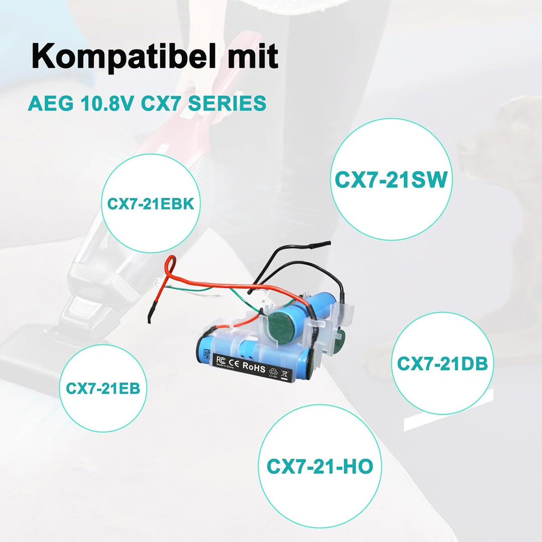 10,8V 2.0Ah Akku kompatibel mit AEG CX7-21DB, CX7-21EB, CX7-21EBK, CX7-21-HO, CX7-21SW Staubsauger H