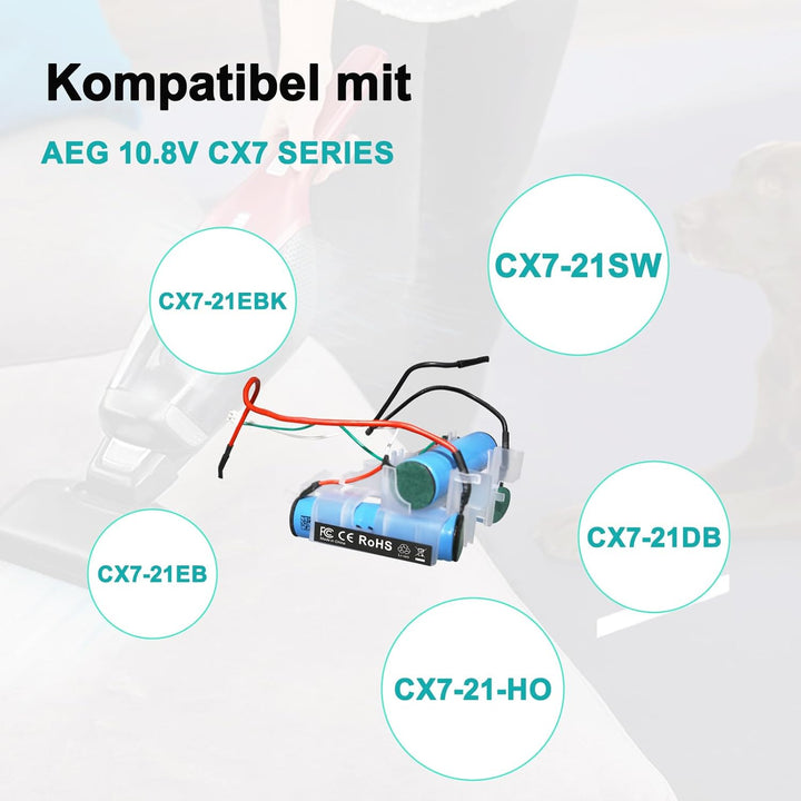10,8V 2.0Ah Akku kompatibel mit AEG CX7-21DB, CX7-21EB, CX7-21EBK, CX7-21-HO, CX7-21SW Staubsauger H