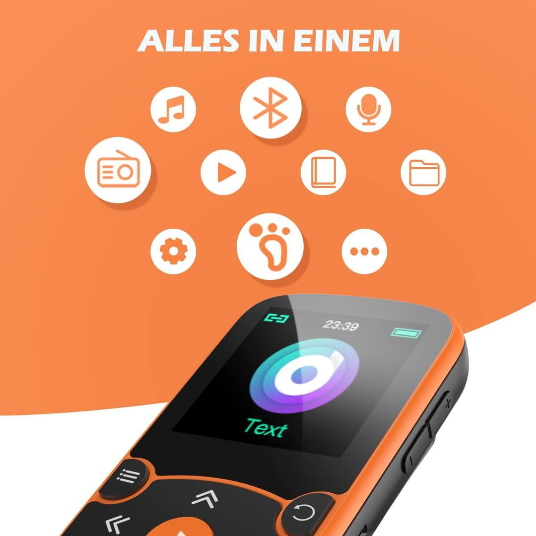 AGPTEK MP3 Player & Schutzhülle Bluetooth 5.3 Sport 64GB mit 1,5 Zoll TFT Farbbildschirm, Mini Musik