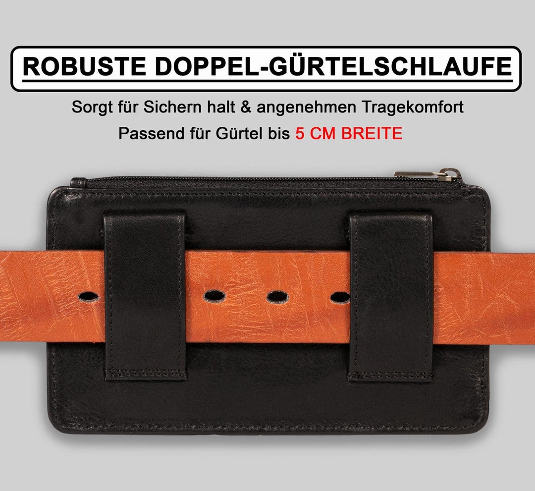 MATADOR Handy-Tasche Gürteltasche Herren Echt Leder Quertasche mit Klettverschluss Breite Gürtelschl