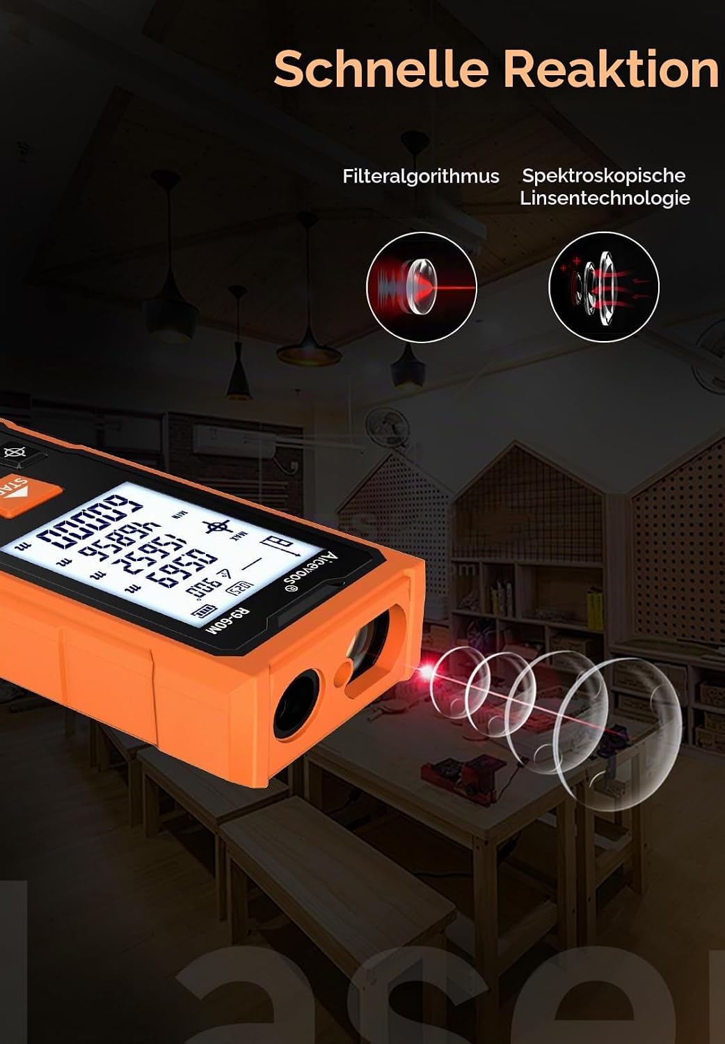 Aicevoos R9 Laser Entfernungsmesser Hohe Genauigkeit, 60 m, Laser-Massband, Compaktes Laser-Messgerä
