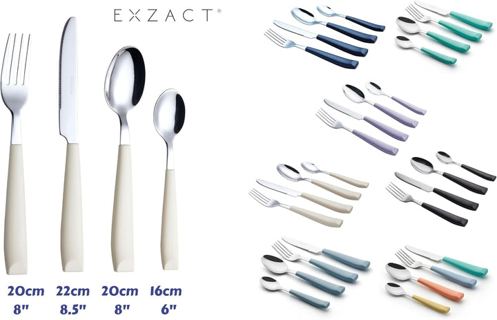 EXZACT Besteckset 16-teilig – Edelstahl-Besteck mit farbigen Griffen, angenehm zu halten, spülmaschi