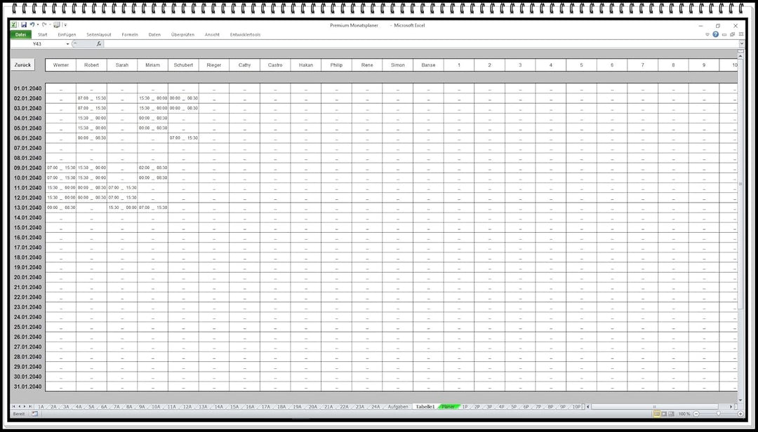 Elektronischer digitaler Dienstplaner Monatsplan Schichtplaner Einsatzplan Excel Software mit persön