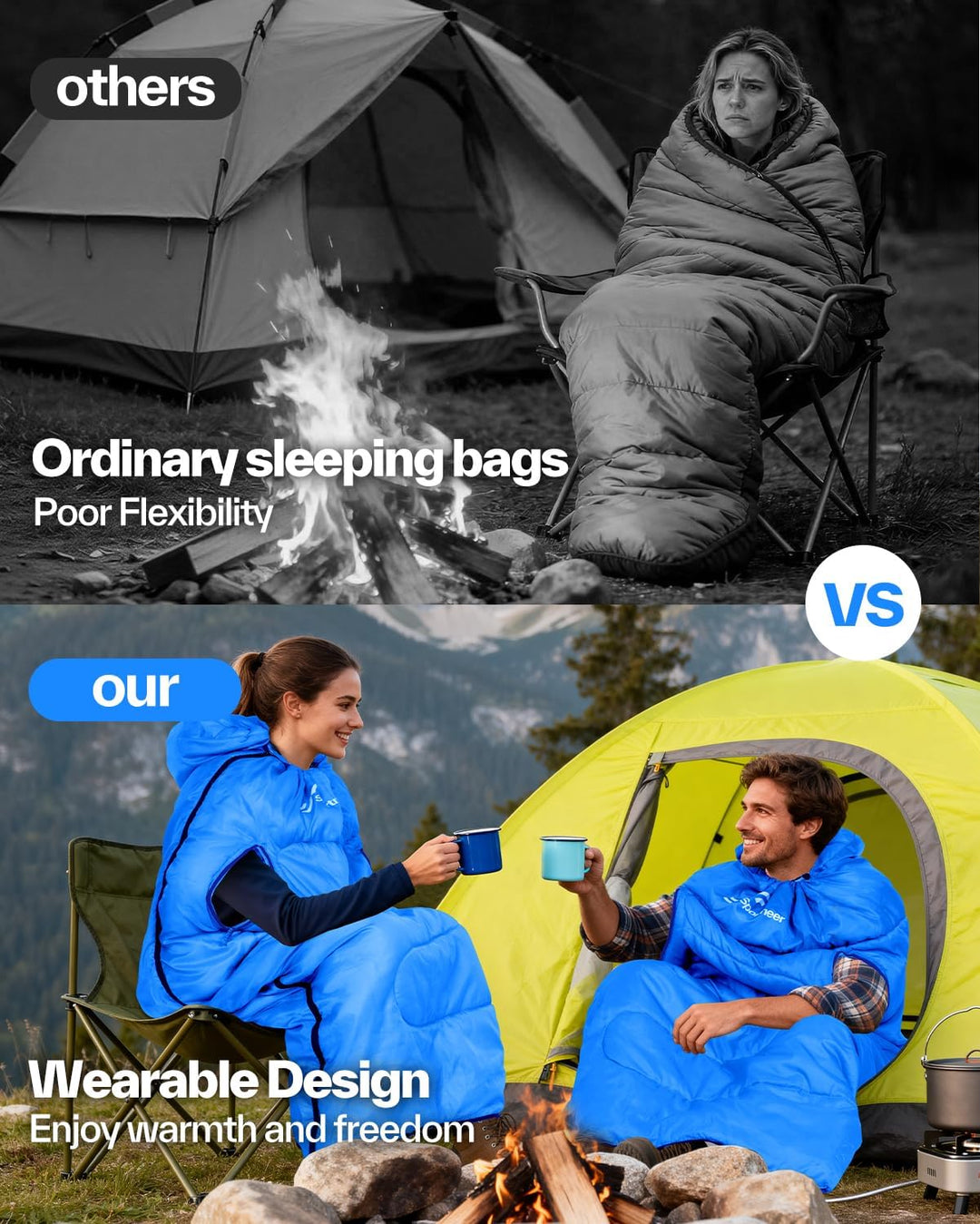 Sportneer Schlafsack Outdoor - Deckenschlafsack 3-4 Jahreszeiten Erwachsene Warm Schlafsack für Camp