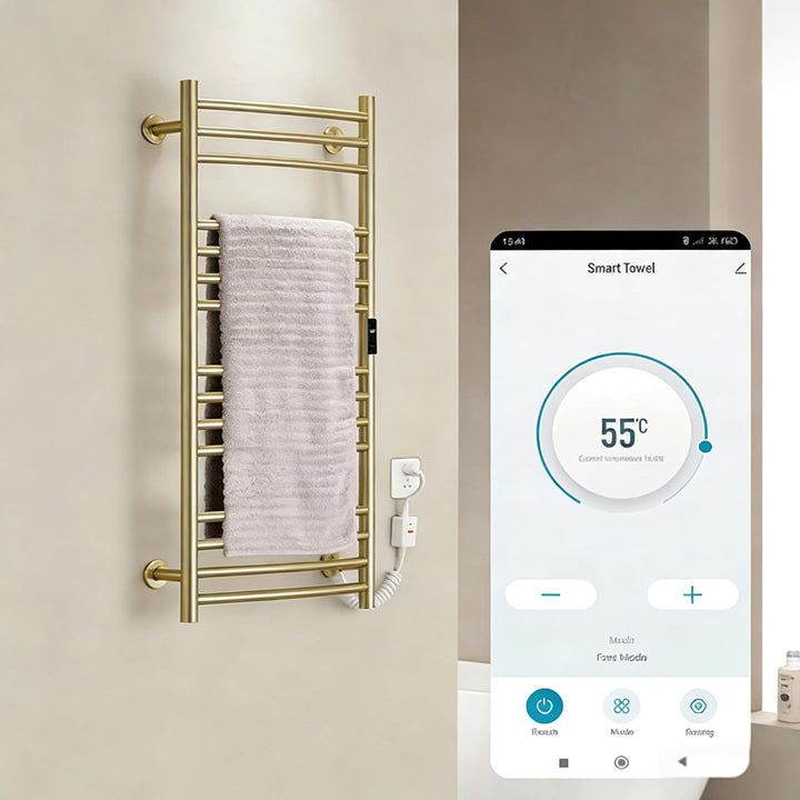 Badheizkörper Elektrisch Gebürstetes Gold, Handtuchheizkörper Elektrisch 185W WiFi, Bildschirm Handt